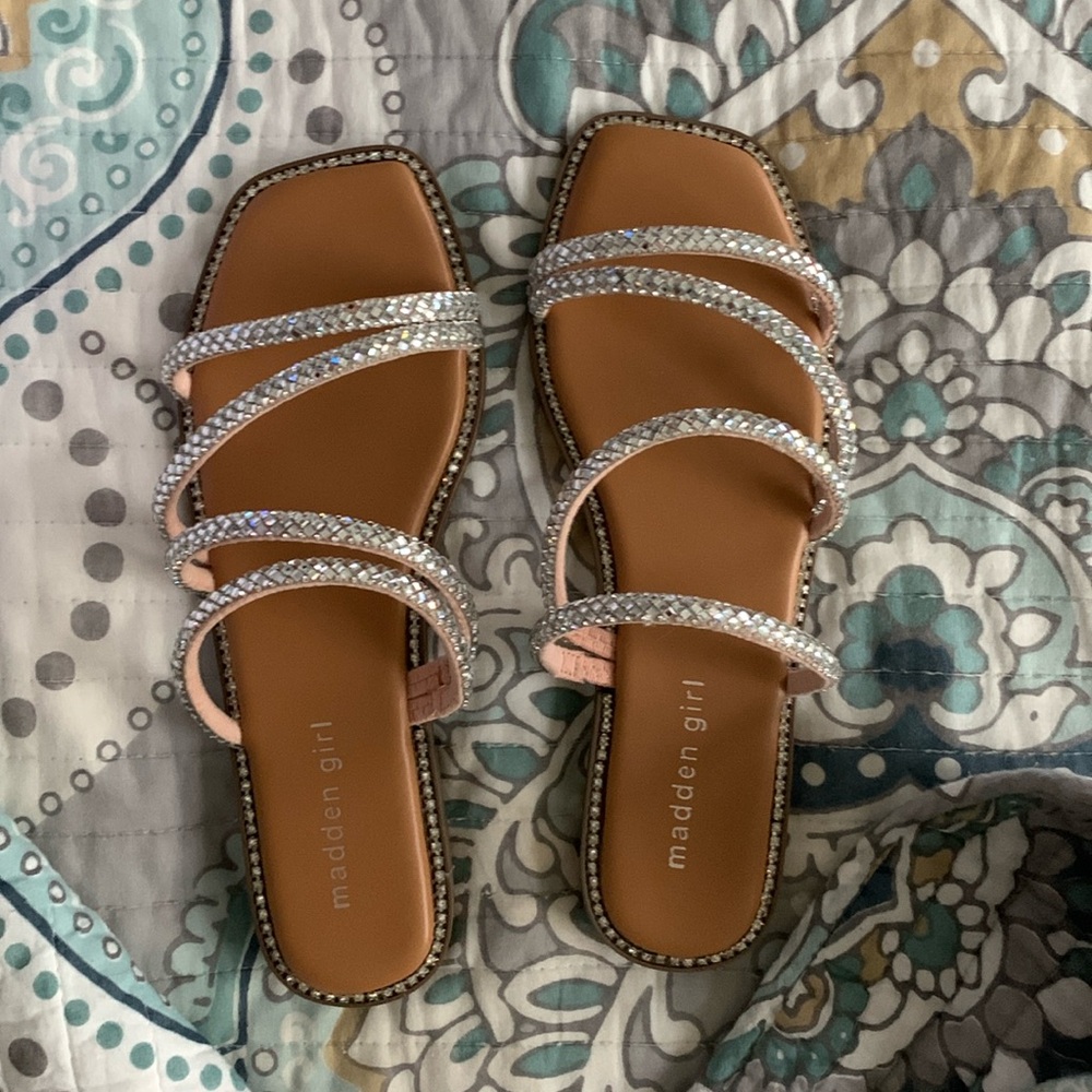Madden Girl Tan and Silver Rhinestone Sandals